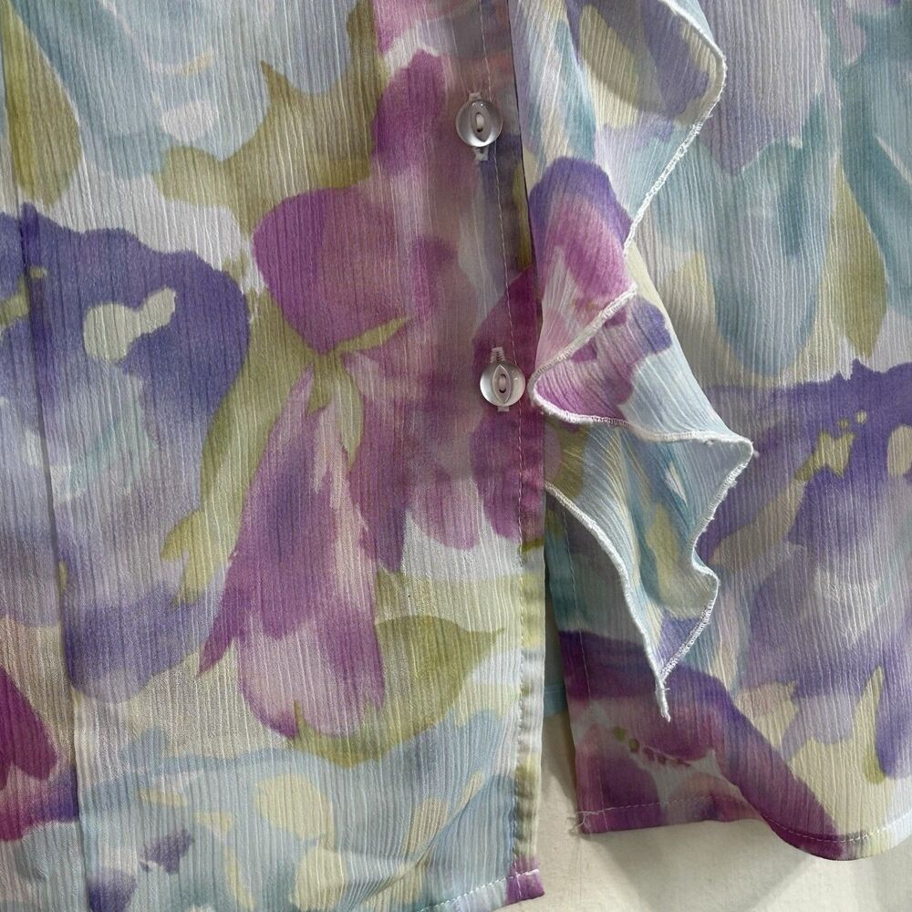 Vintage Napa Valley Sheer Ruffle Front Floral Blouse Top Size 18W Pastel Colors - Picture 7 of 12